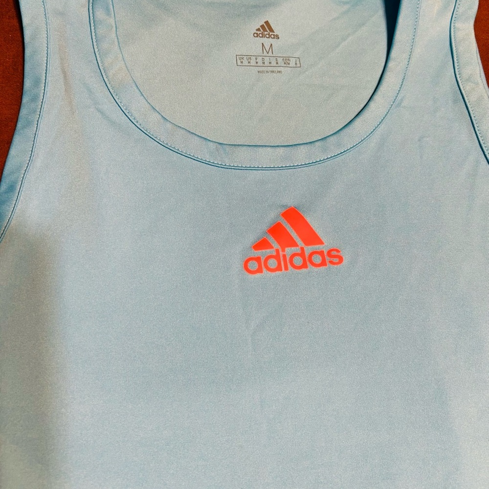 Adidas Sky Blue Tank with Vibrant Red Logo